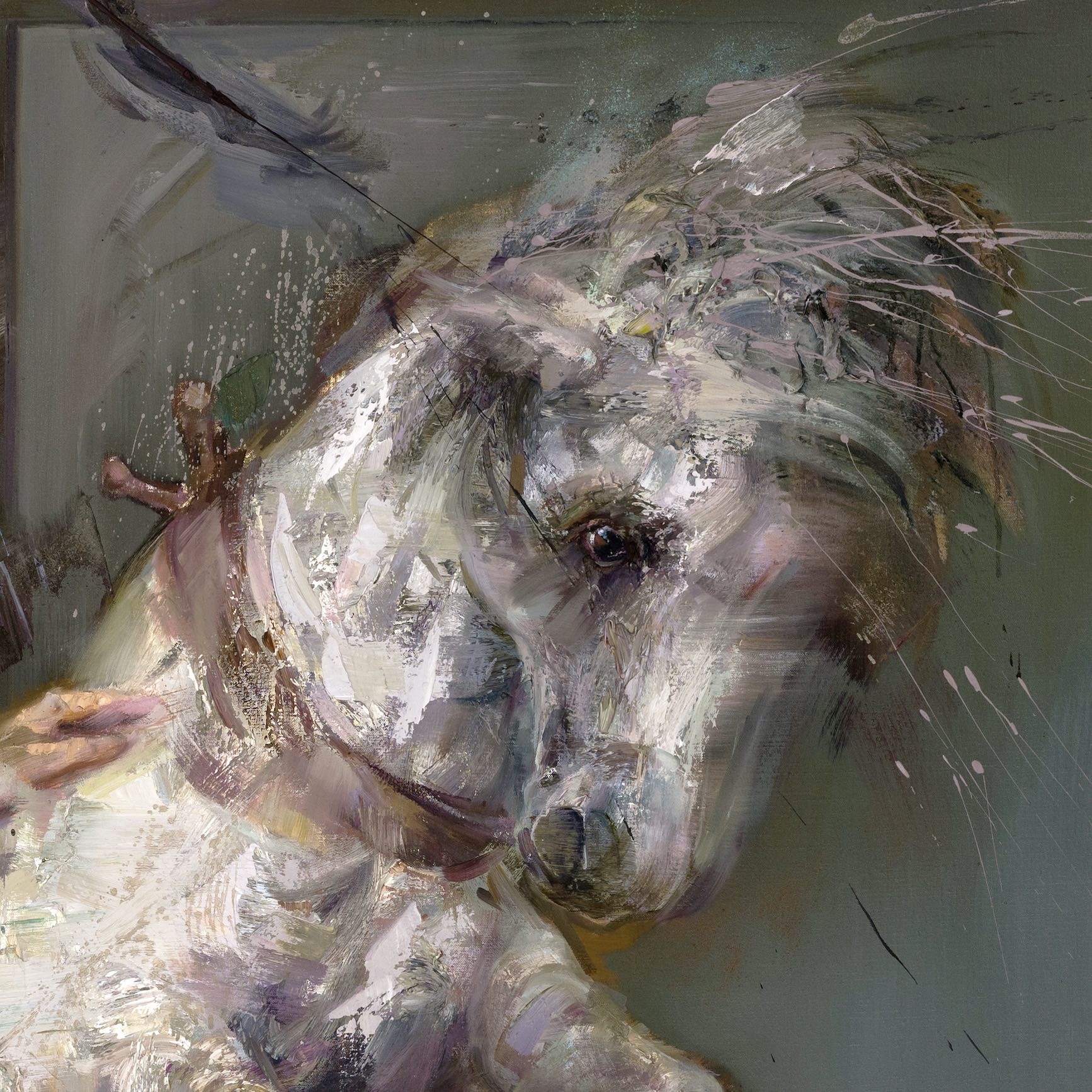 A detail of Mathieu Laca's painting, "The Turin Horse".
