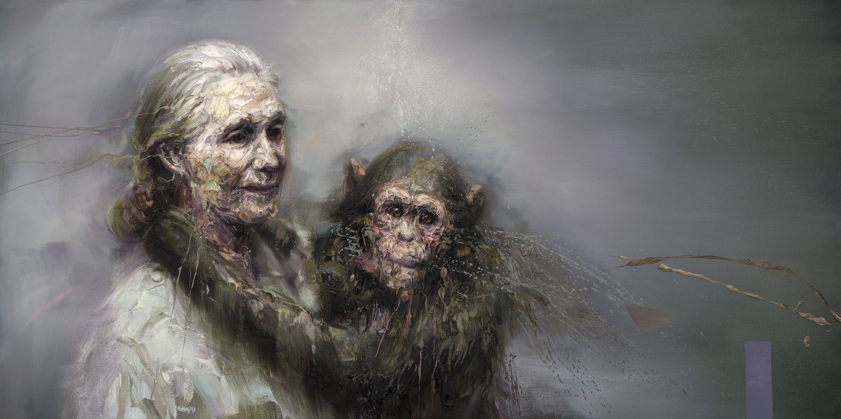 A portrait titled Jane Goodall and Chimp by Artist Mathieu Laca