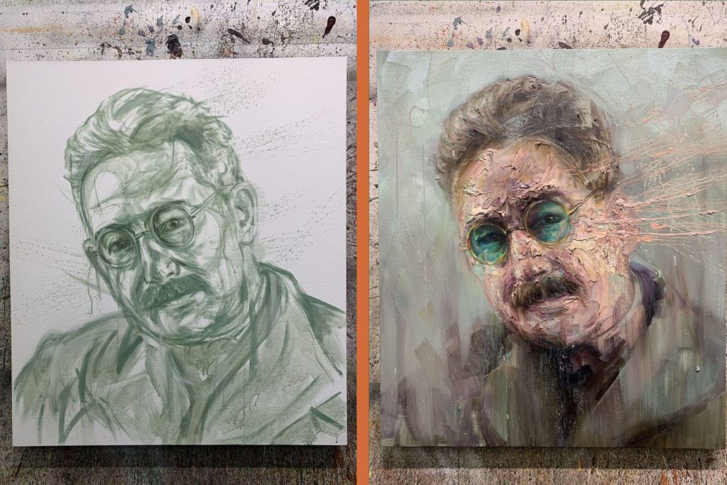 A portrait of Walter Benjamin painted by artist Mathieu Laca